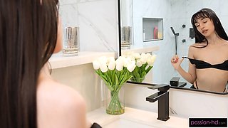 Tiny Whore Drains Cock In The Shower - Ronnie Violet