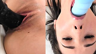 Real Life Hentai - Doll looking girl fucks big dildo and