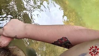 NudistLovers666 Pissing & Facial Cum on BBW at Creek - Outdoor Public Blowjob Deepthroat