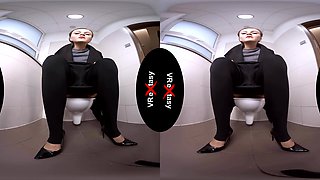 Tina Kay in Toilet - Teen Solo Model Fingers in Bathroom